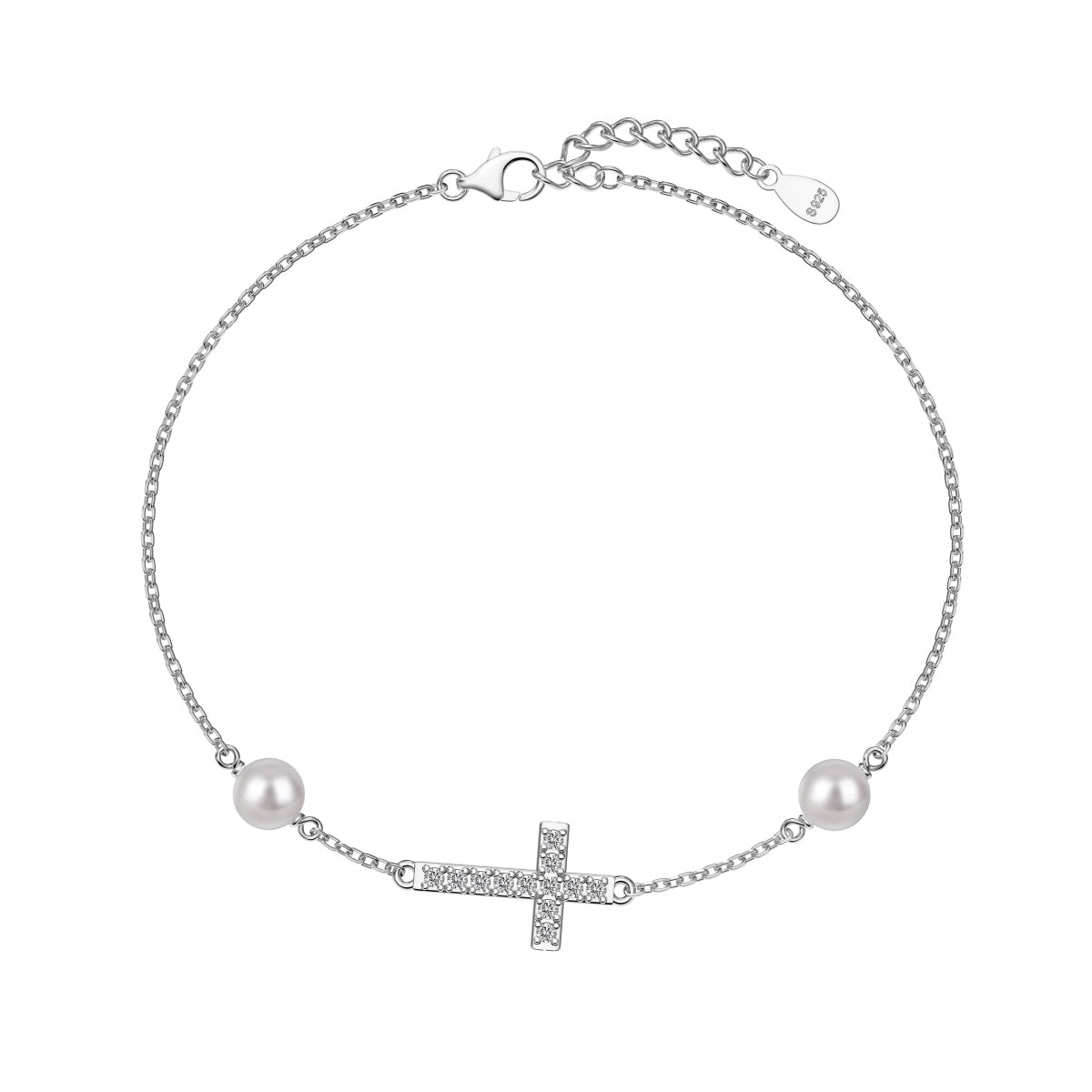 SILVER CROSS PEARL BRACELET - BRILLI GOLDINI