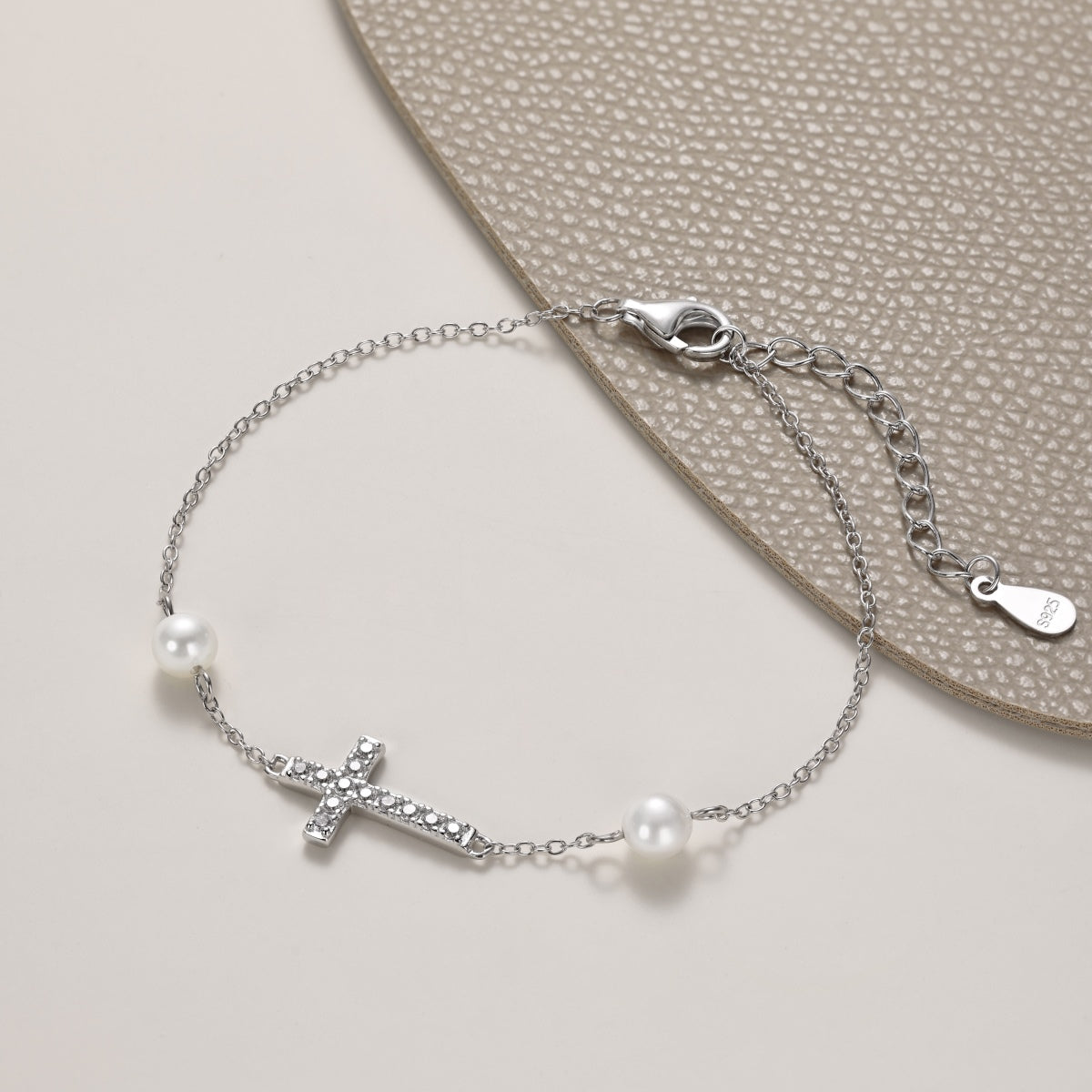 SILVER CROSS PEARL BRACELET - BRILLI GOLDINI